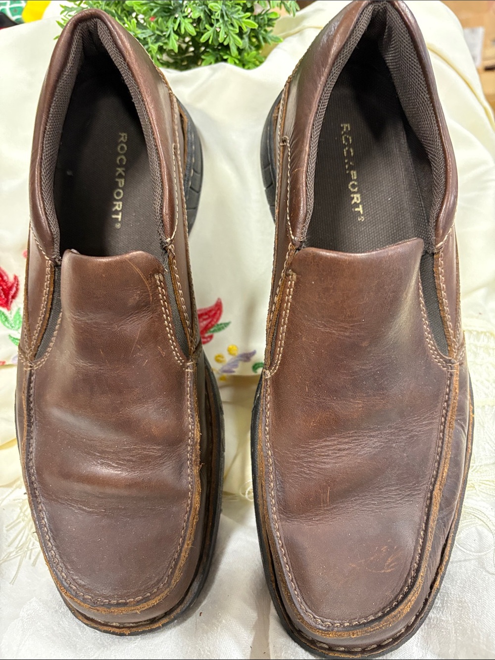 Rockport Men’s Slip-On Leather Loafers — Brown